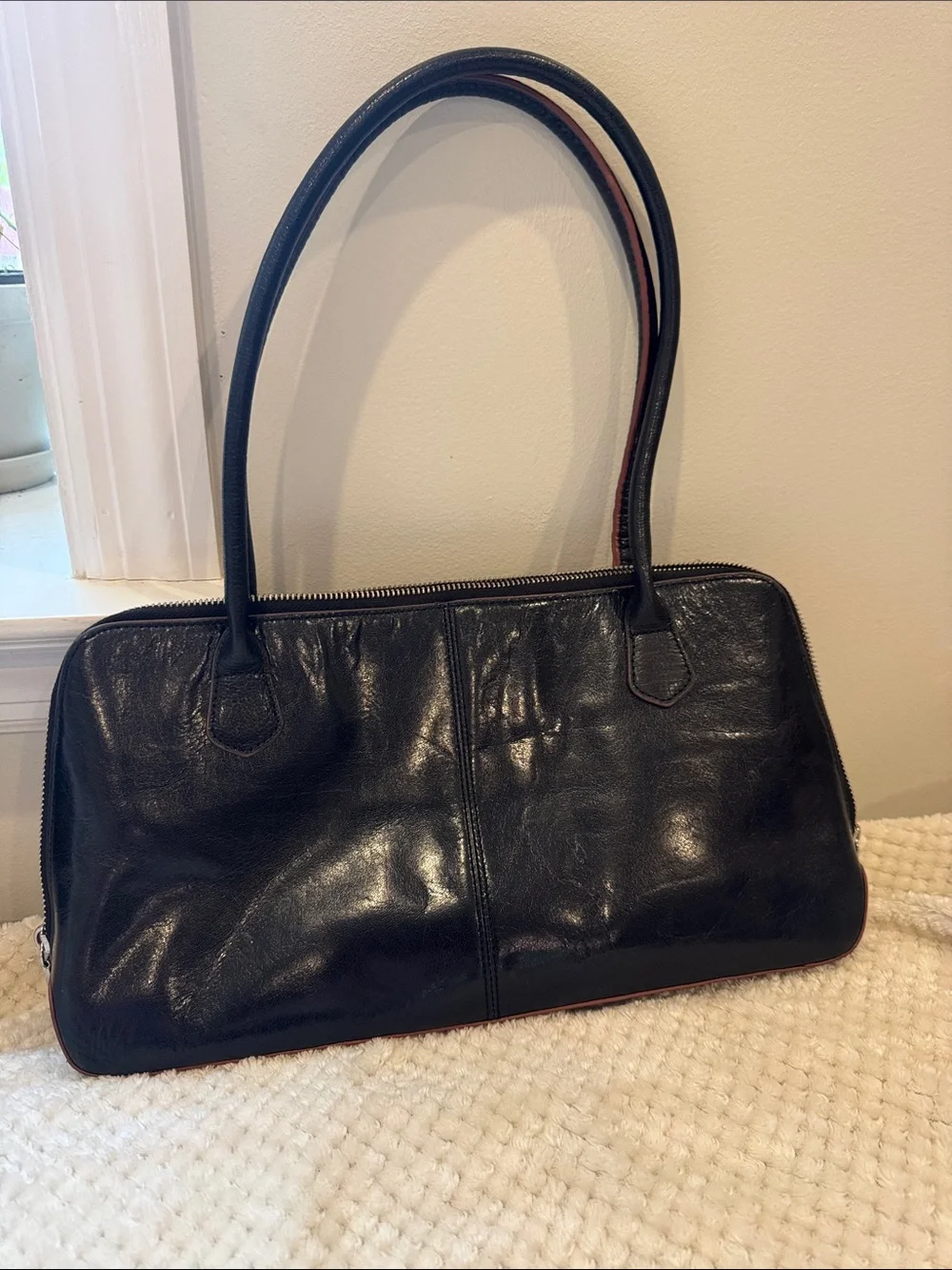HOBO Black Leather Shoulder Tote with Dual Handles